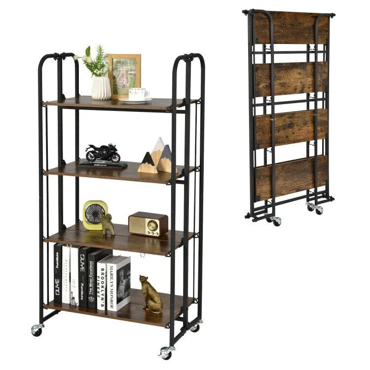 Chariot roulant pliable avec étagères de rangement pour la cuisine – 4 niveaux – 26 x 16 x 52 (L x l x H)