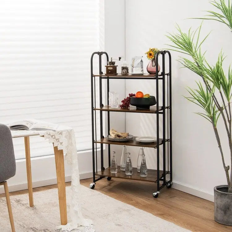Chariot roulant pliable avec étagères de rangement pour la cuisine – 4 niveaux – 26 x 16 x 52 (L x l x H)