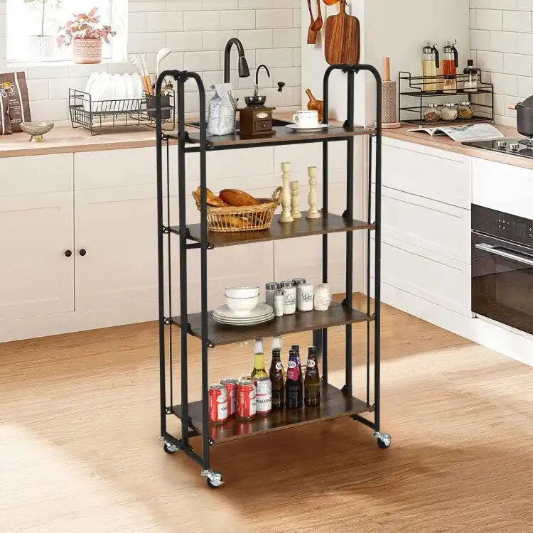 Chariot roulant pliable avec étagères de rangement pour la cuisine – 4 niveaux – 26 x 16 x 52 (L x l x H)