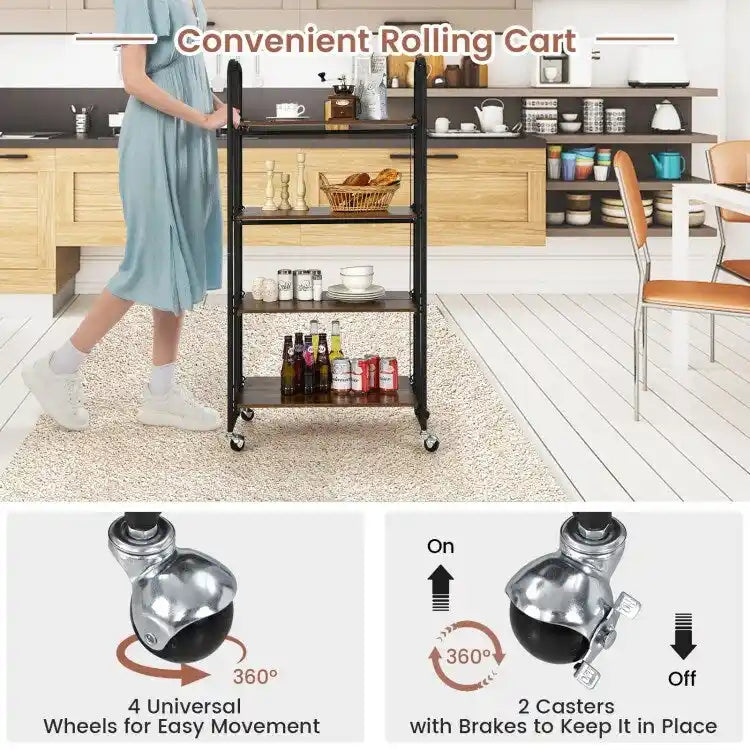 Chariot roulant pliable avec étagères de rangement pour la cuisine – 4 niveaux – 26 x 16 x 52 (L x l x H)