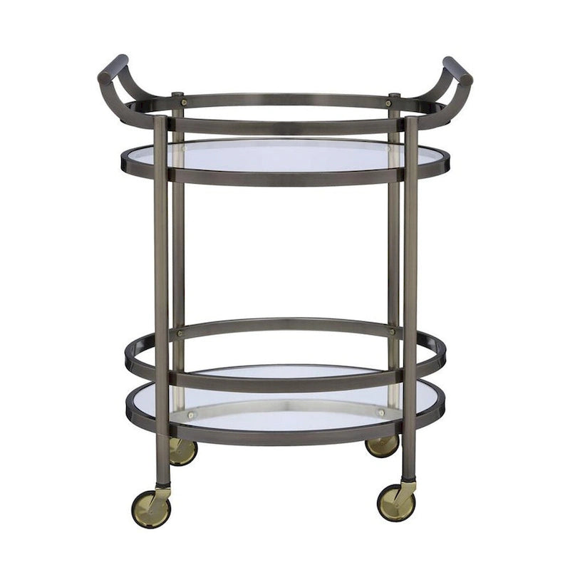 Chariot de service en métal de forme ovale avec 2 étagères, argent - 86,4 H x 48,3 L x 68,6 P cm