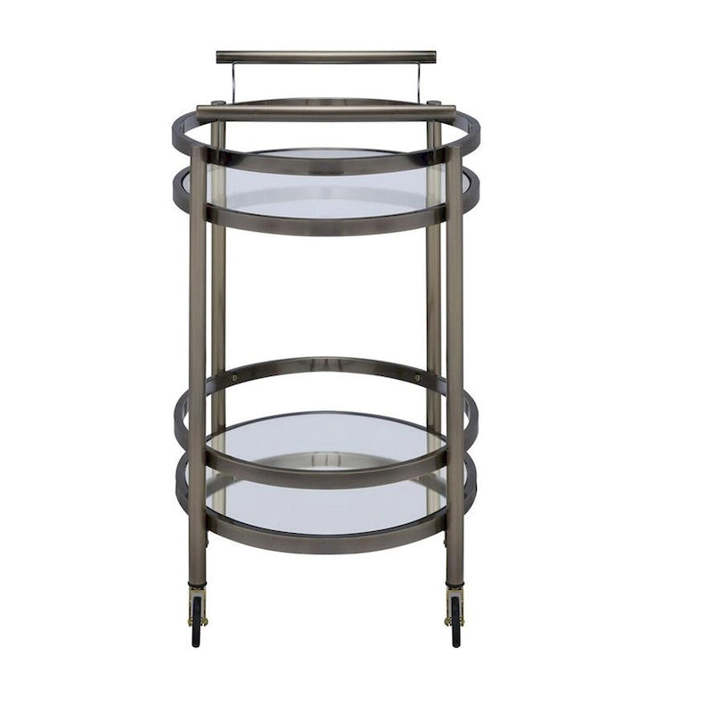 Chariot de service en métal de forme ovale avec 2 étagères, argent - 86,4 H x 48,3 L x 68,6 P cm