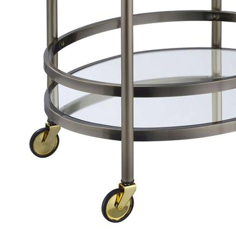 Chariot de service en métal de forme ovale avec 2 étagères, argent - 86,4 H x 48,3 L x 68,6 P cm