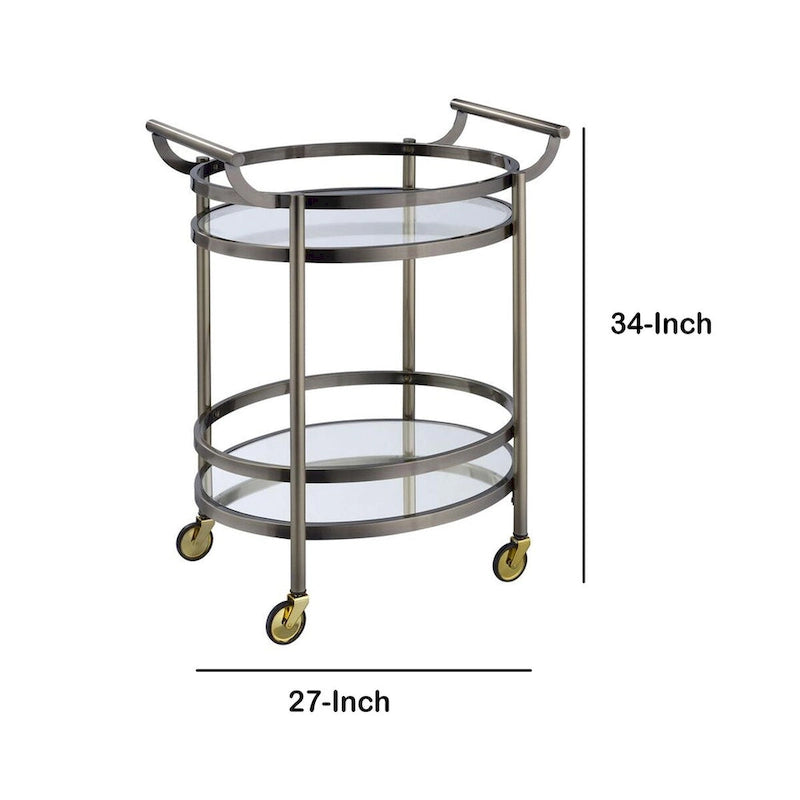 Chariot de service en métal de forme ovale avec 2 étagères, argent - 86,4 H x 48,3 L x 68,6 P cm