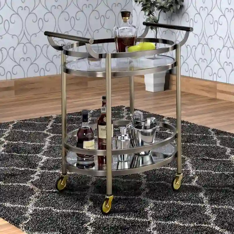 Chariot de service en métal de forme ovale avec 2 étagères, argent - 86,4 H x 48,3 L x 68,6 P cm