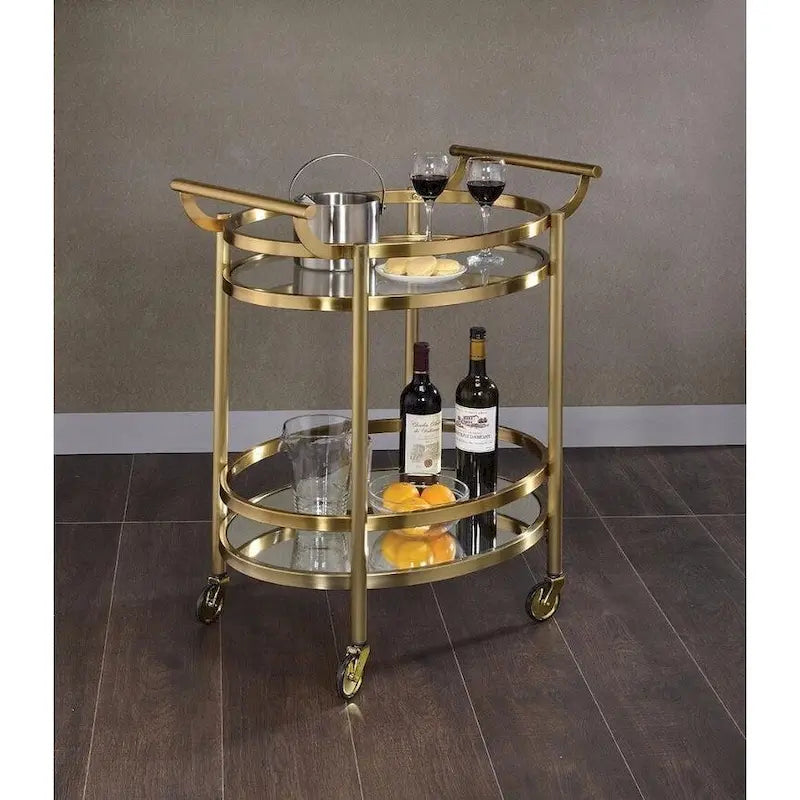 Chariot de service en métal de forme ovale avec 2 étagères, argent - 86,4 H x 48,3 L x 68,6 P cm