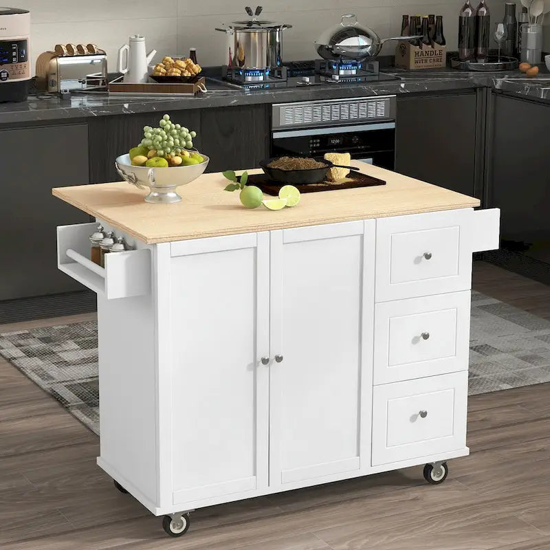 Rolling Mobile Kitchen Island with Solid Wood Top and Locking Wheels