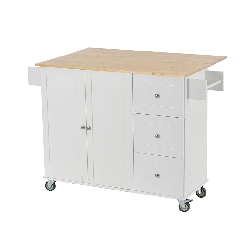 Îlot de cuisine mobile roulant avec plateau en bois massif et roulettes blocables