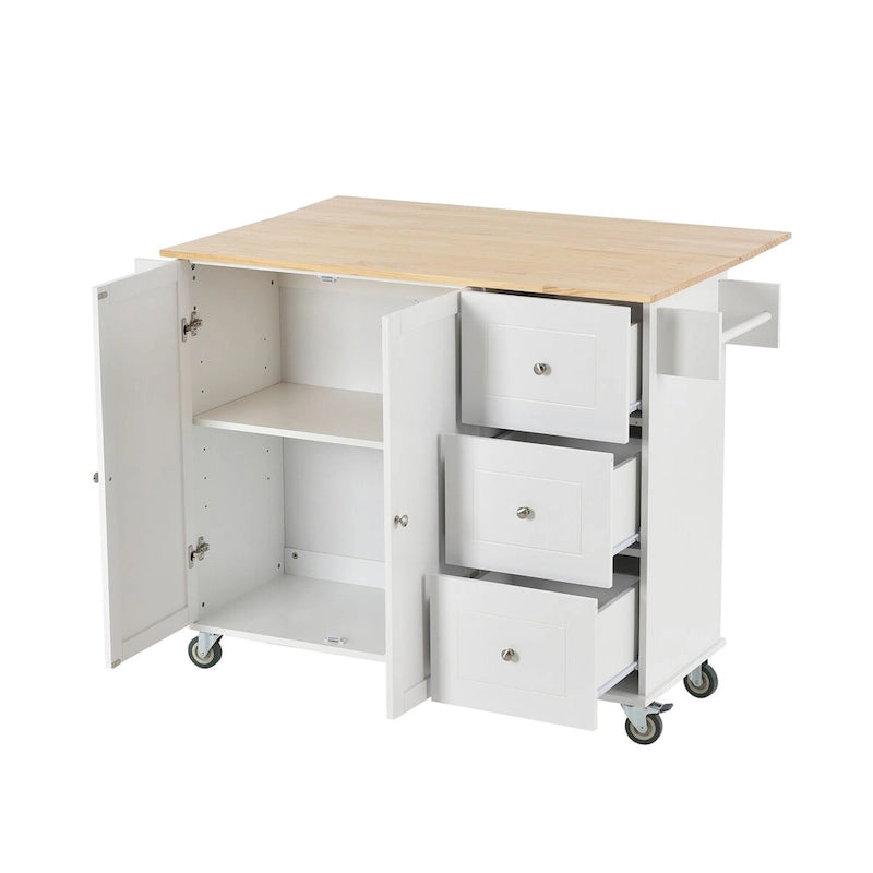 Îlot de cuisine mobile roulant avec plateau en bois massif et roulettes blocables