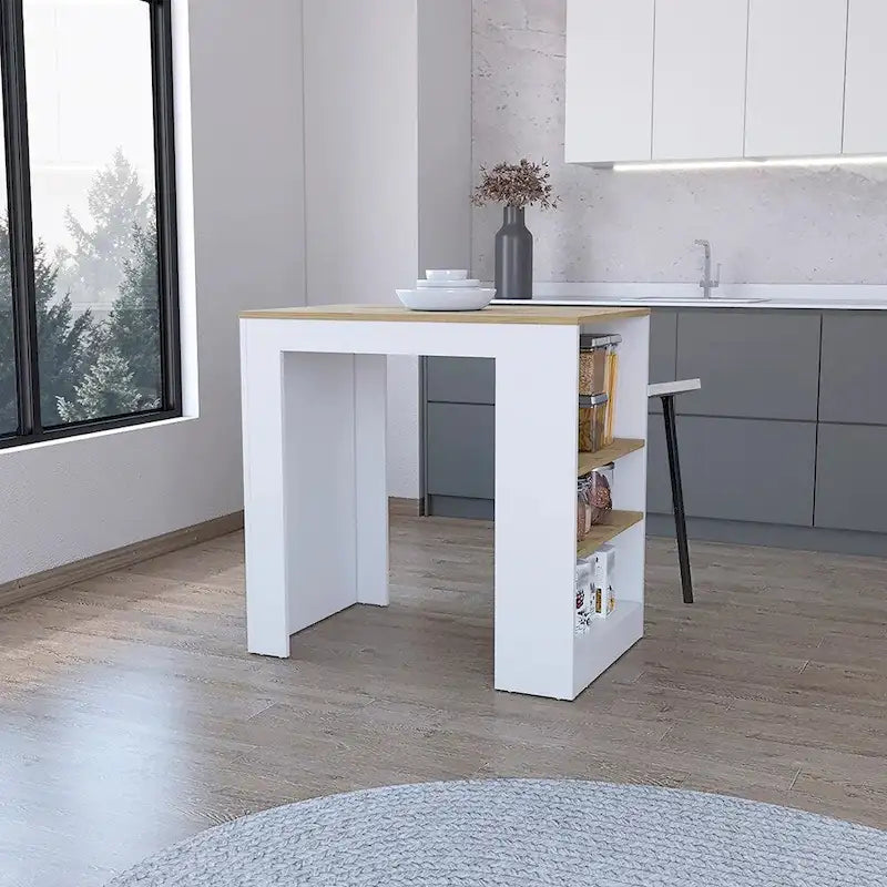 Îlot de cuisine Highlands avec base de rangement blanc et macadamia