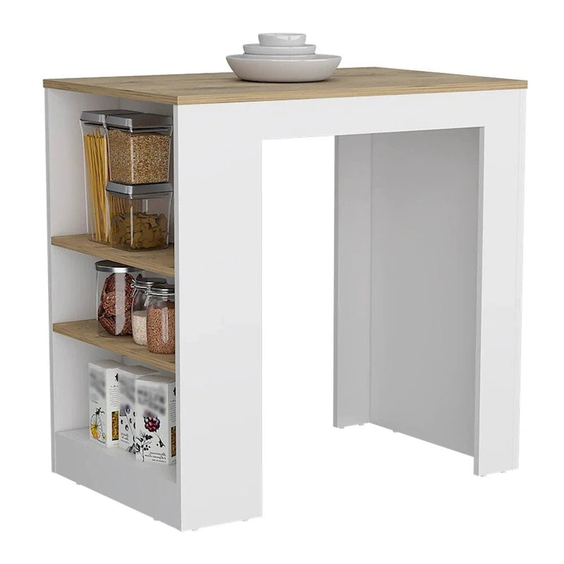 Îlot de cuisine Highlands avec base de rangement blanc et macadamia