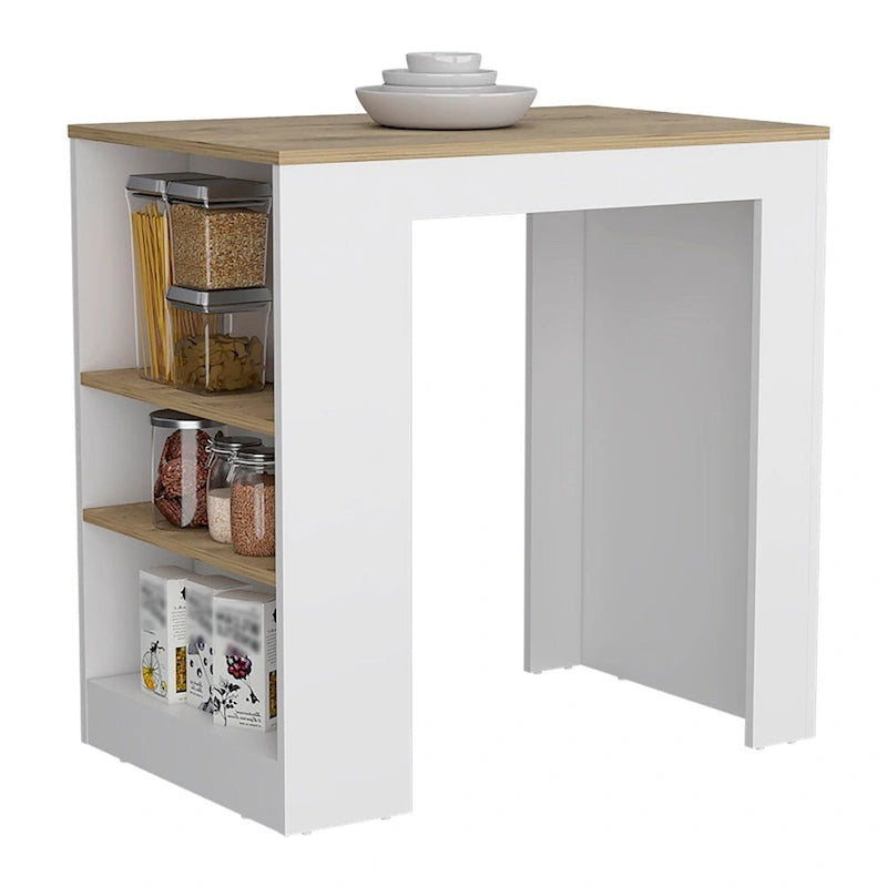 Îlot de cuisine Highlands avec base de rangement blanc et macadamia