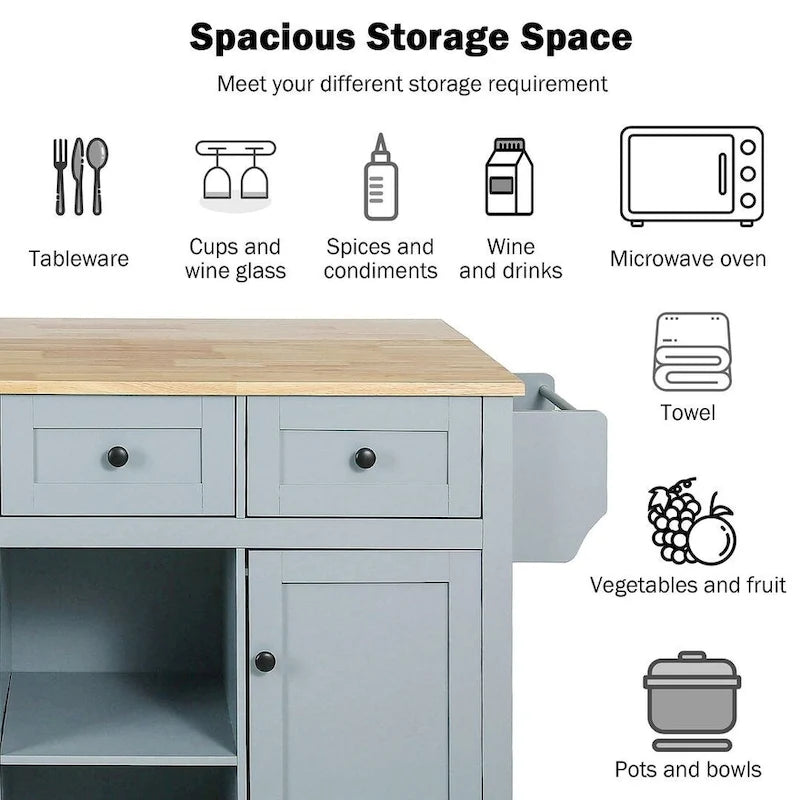 Desserte de cuisine en bois d'hévéa à rallonges, avec rangement intérieur et 3 tiroirs
