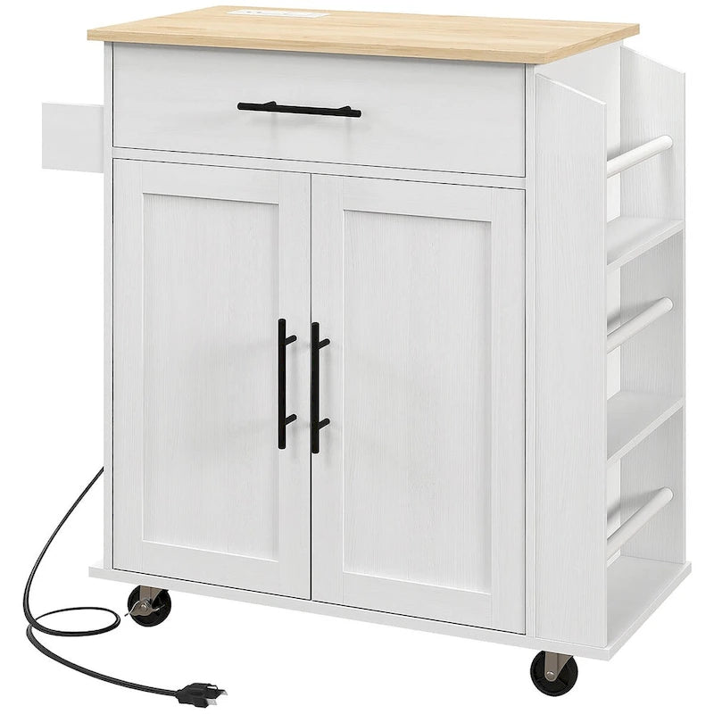 Îlot de cuisine roulant avec rangement, prises électriques et ports USB