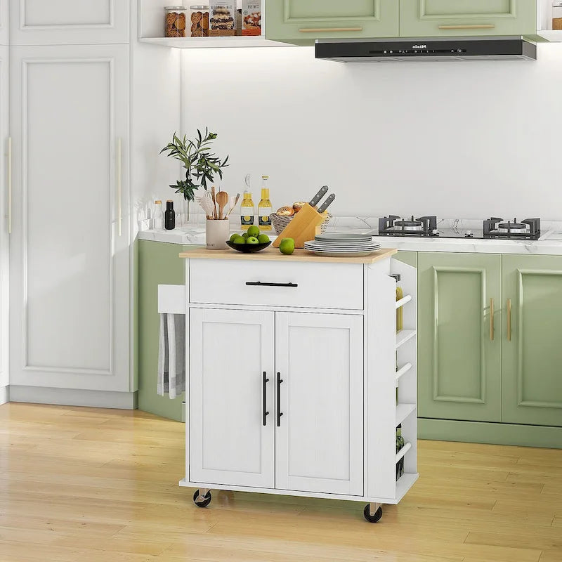 Îlot de cuisine roulant avec rangement, prises électriques et ports USB