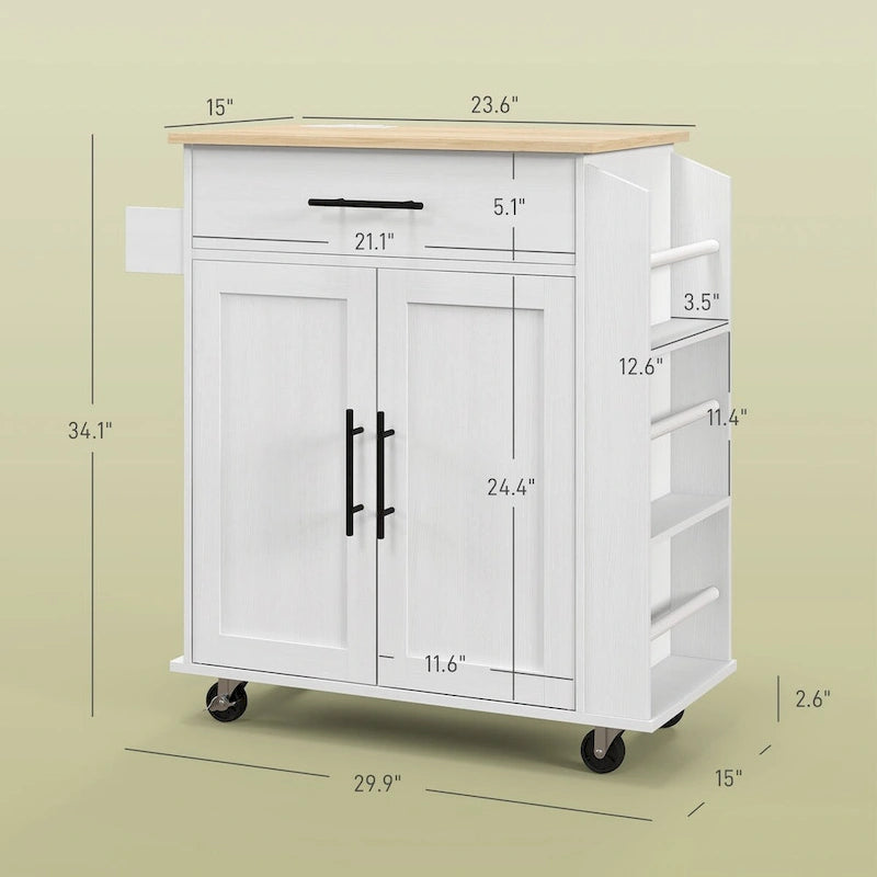 Îlot de cuisine roulant avec rangement, prises électriques et ports USB