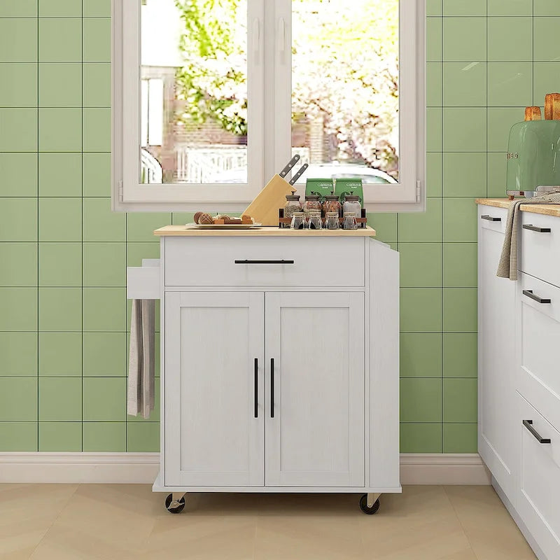 Îlot de cuisine roulant avec rangement, prises électriques et ports USB