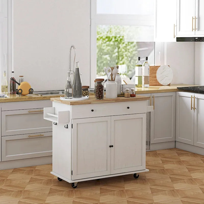 Rolling Kitchen Island with Storage on Wheels with Drawer