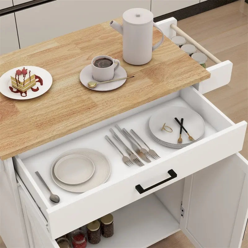 Desserte de cuisine roulante avec étagères réglables, plateau en bois
