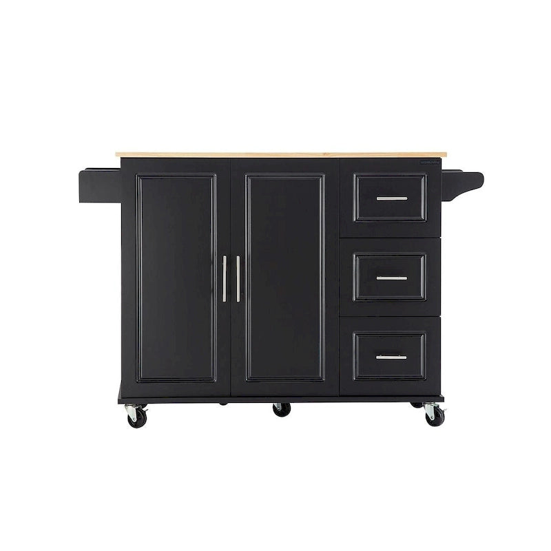 Chariot d'îlot de cuisine avec plateau extensible en bois d'hévéa et roues verrouillables