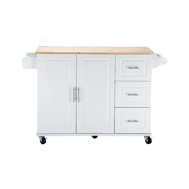 Chariot d'îlot de cuisine avec plateau extensible en bois d'hévéa et roues verrouillables