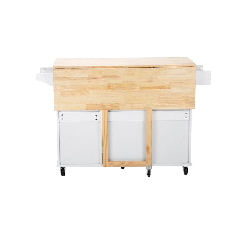 Chariot d'îlot de cuisine avec plateau extensible en bois d'hévéa et roues verrouillables