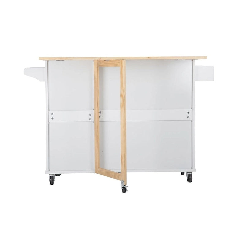 Chariot d'îlot de cuisine avec plateau extensible en bois d'hévéa et roues verrouillables