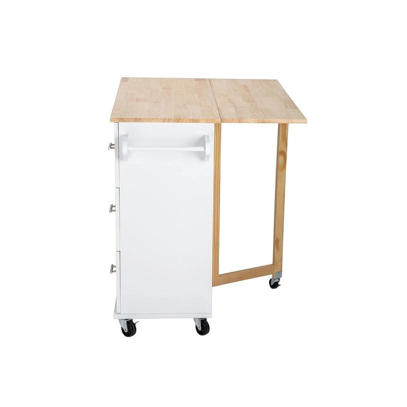 Chariot d'îlot de cuisine avec plateau extensible en bois d'hévéa et roues verrouillables