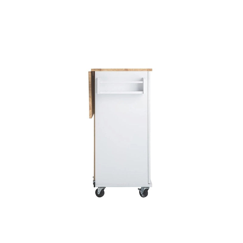 Chariot d'îlot de cuisine avec plateau extensible en bois d'hévéa et roues verrouillables