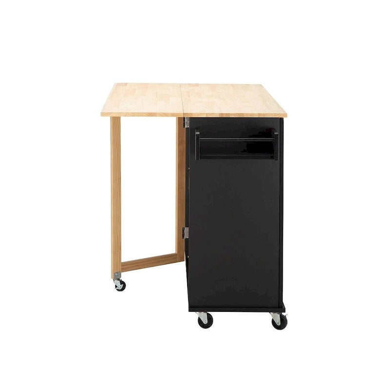 Chariot d'îlot de cuisine avec plateau extensible en bois d'hévéa et roues verrouillables