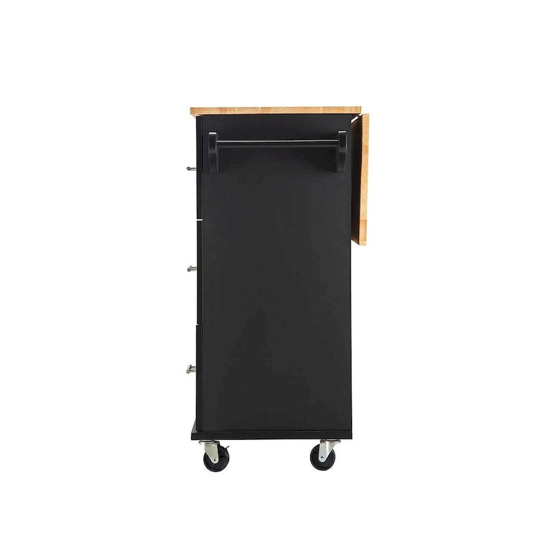 Chariot d'îlot de cuisine avec plateau extensible en bois d'hévéa et roues verrouillables