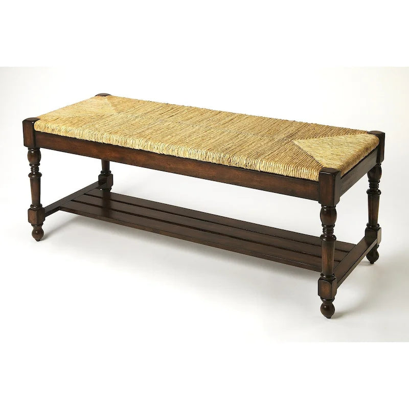 Banc en bois avec assise en corde tressée