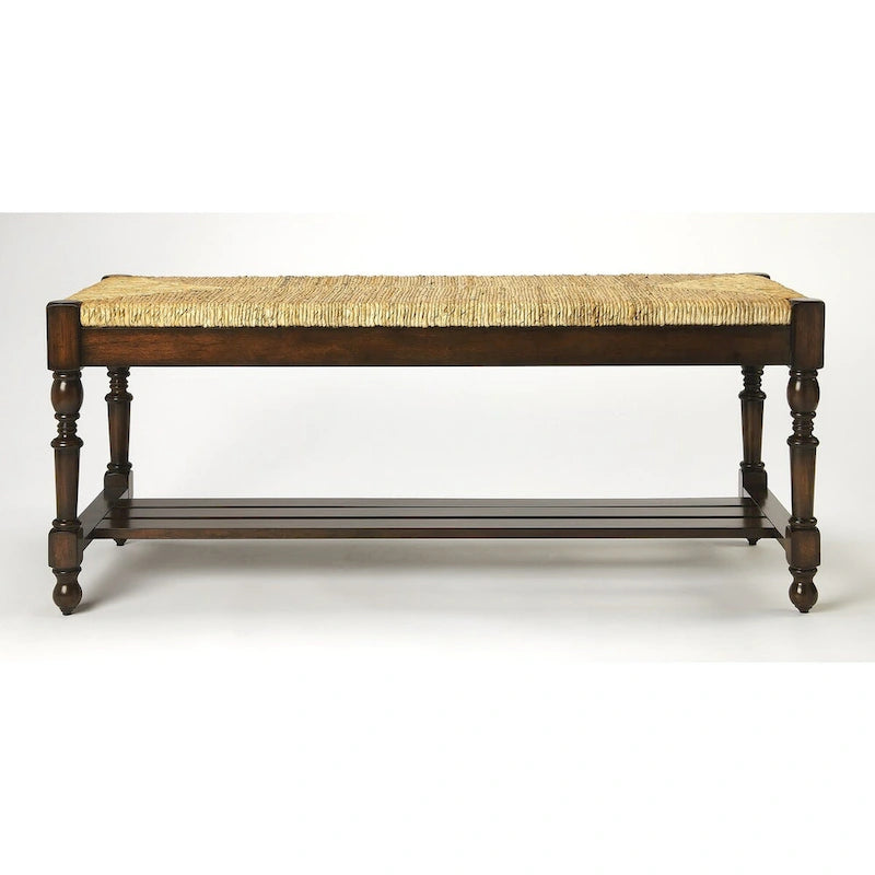 Banc en bois avec assise en corde tressée