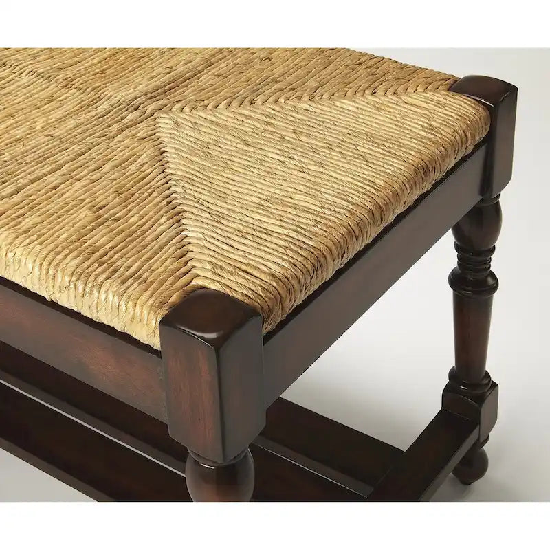 Banc en bois avec assise en corde tressée