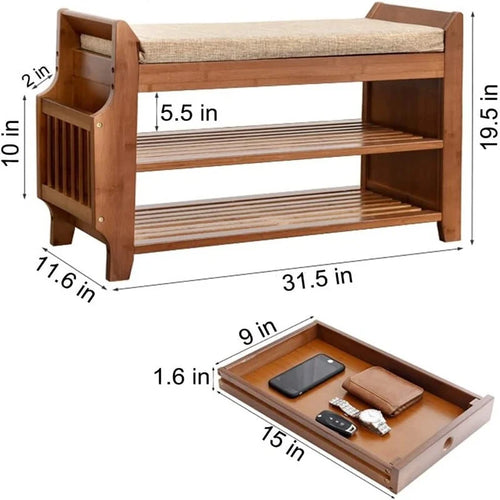 Banc à chaussures à 2 niveaux - 31,5P x 11,6L x 19,5H