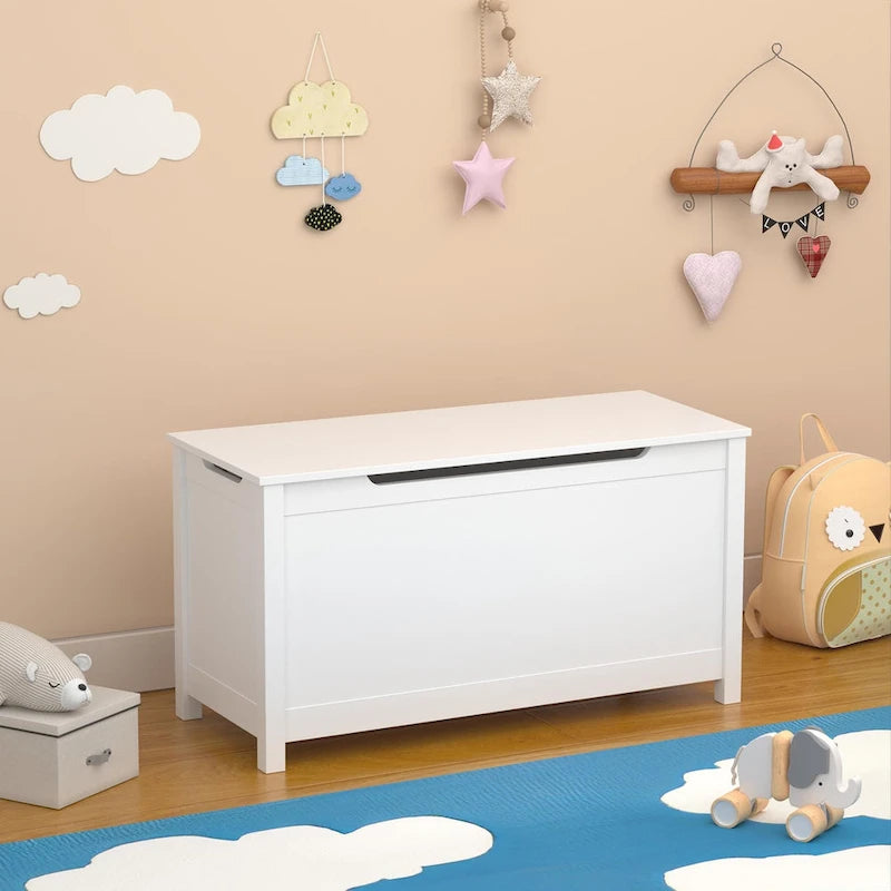 Coffre de rangement en bois pour enfants avec couvercle à charnière de sécurité, pour les 3 ans et plus. Idéal pour le salon, la salle à manger, l'entrée.