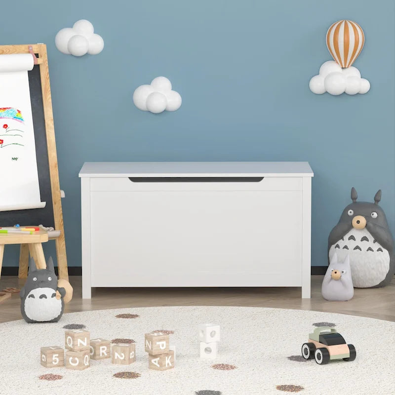 Coffre de rangement en bois pour enfants avec couvercle à charnière de sécurité, pour les 3 ans et plus. Idéal pour le salon, la salle à manger, l'entrée.