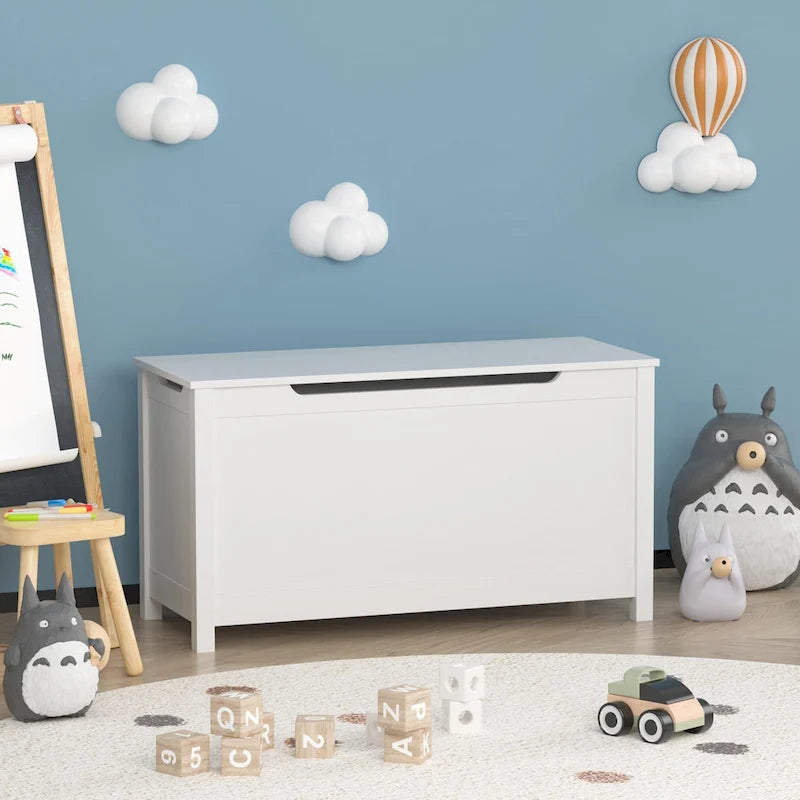 Coffre de rangement en bois pour enfants avec couvercle à charnière de sécurité, pour les 3 ans et plus. Idéal pour le salon, la salle à manger, l'entrée.