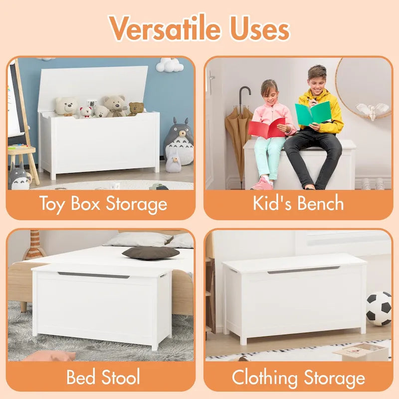 Coffre de rangement en bois pour enfants avec couvercle à charnière de sécurité, pour les 3 ans et plus. Idéal pour le salon, la salle à manger, l'entrée.