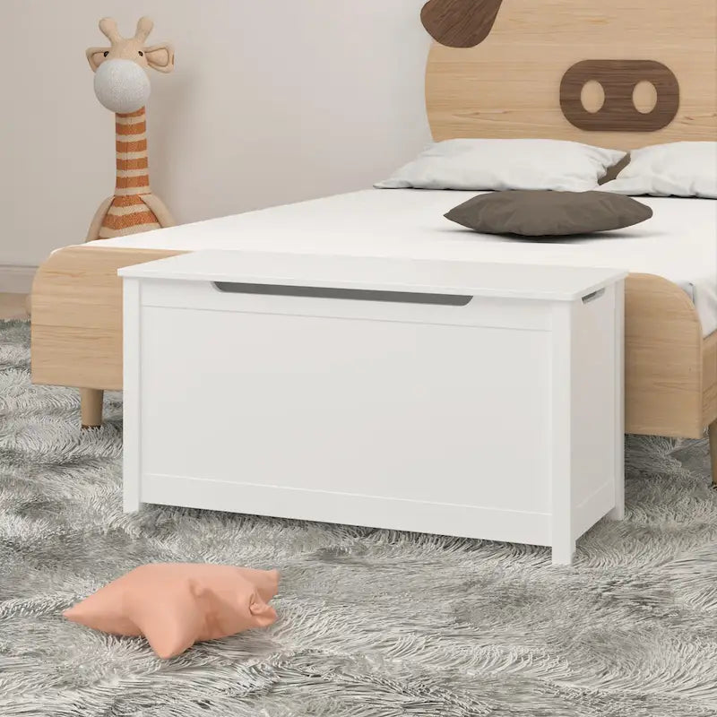 Coffre de rangement en bois pour enfants avec couvercle à charnière de sécurité, pour les 3 ans et plus. Idéal pour le salon, la salle à manger, l'entrée.