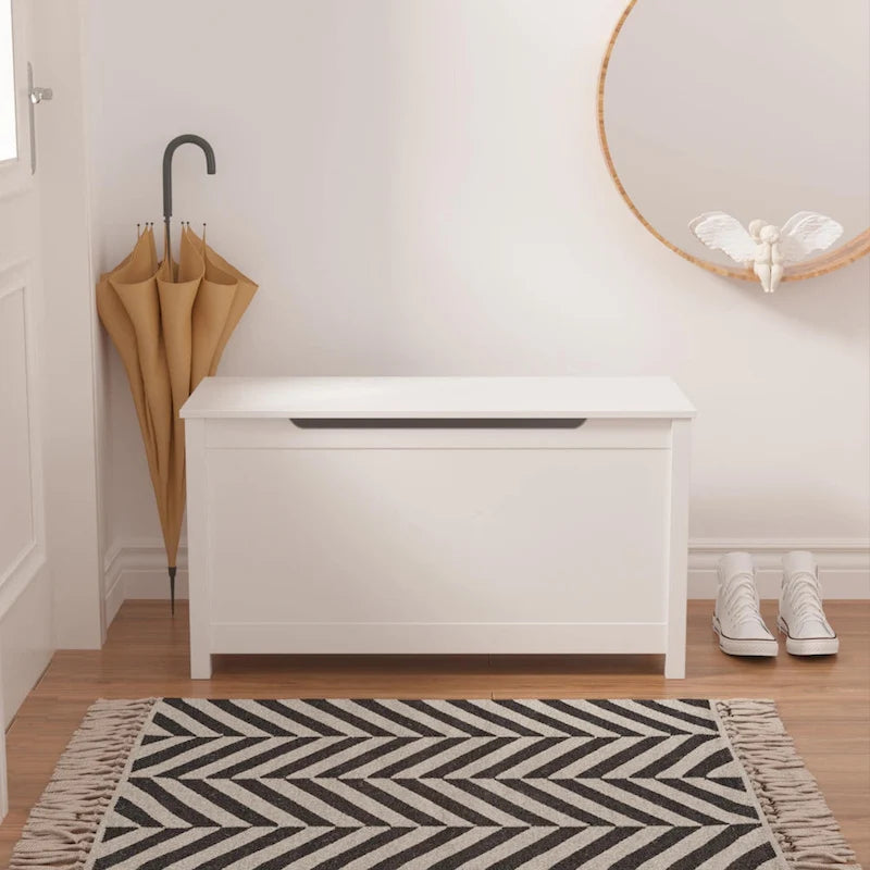Coffre de rangement en bois pour enfants avec couvercle à charnière de sécurité, pour les 3 ans et plus. Idéal pour le salon, la salle à manger, l'entrée.