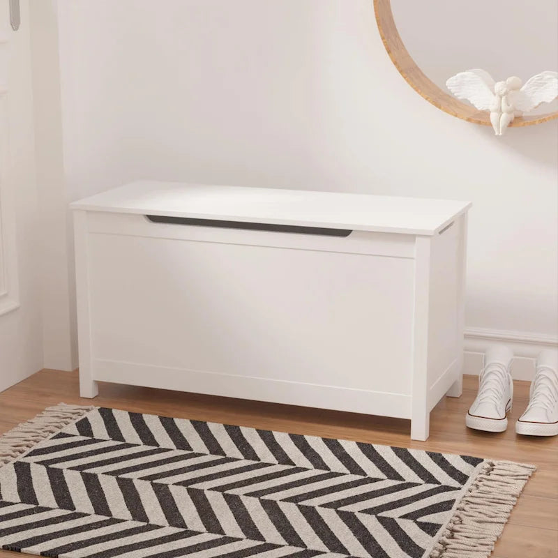 Coffre de rangement en bois pour enfants avec couvercle à charnière de sécurité, pour les 3 ans et plus. Idéal pour le salon, la salle à manger, l'entrée.