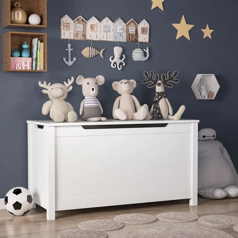 Coffre de rangement en bois pour enfants avec couvercle à charnière de sécurité, pour les 3 ans et plus. Idéal pour le salon, la salle à manger, l'entrée.