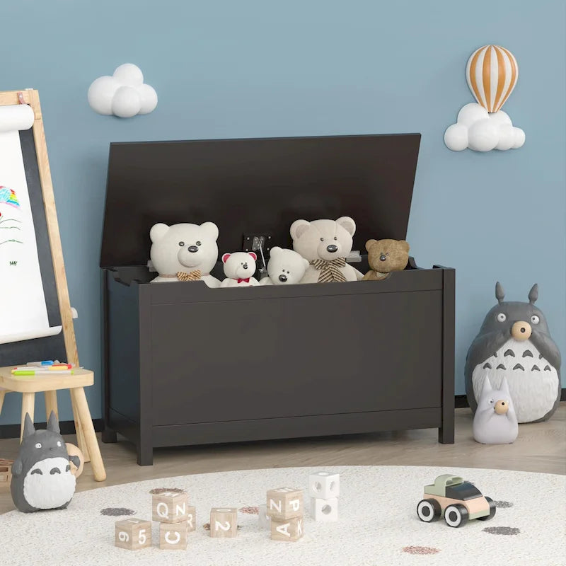 Coffre de rangement en bois pour enfants avec couvercle à charnière de sécurité, pour les 3 ans et plus. Idéal pour le salon, la salle à manger, l'entrée.