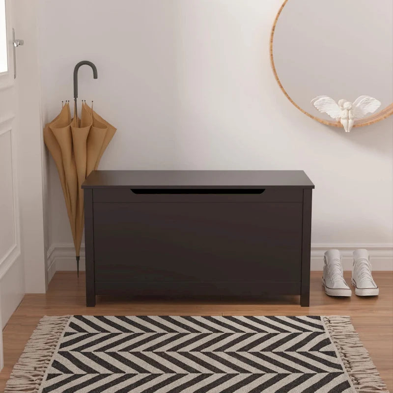 Coffre de rangement en bois pour enfants avec couvercle à charnière de sécurité, pour les 3 ans et plus. Idéal pour le salon, la salle à manger, l'entrée.