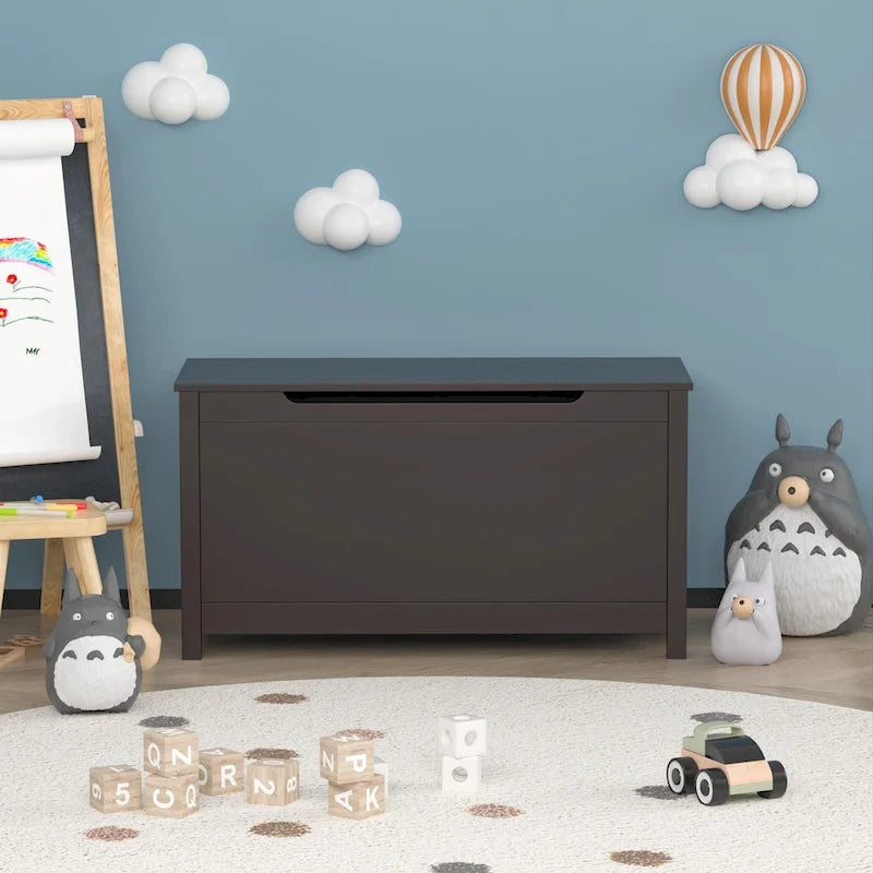 Coffre de rangement en bois pour enfants avec couvercle à charnière de sécurité, pour les 3 ans et plus. Idéal pour le salon, la salle à manger, l'entrée.