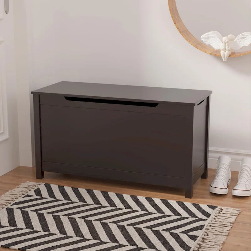 Coffre de rangement en bois pour enfants avec couvercle à charnière de sécurité, pour les 3 ans et plus. Idéal pour le salon, la salle à manger, l'entrée.