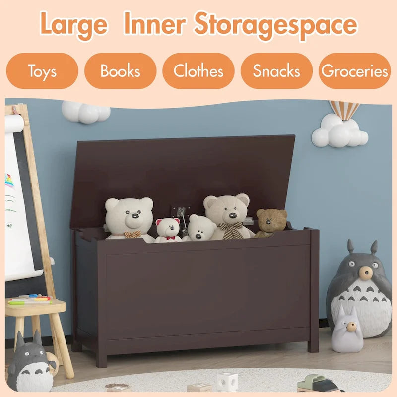 Coffre de rangement en bois pour enfants avec couvercle à charnière de sécurité, pour les 3 ans et plus. Idéal pour le salon, la salle à manger, l'entrée.