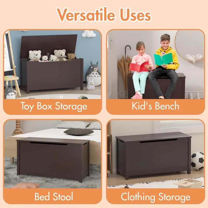 Coffre de rangement en bois pour enfants avec couvercle à charnière de sécurité, pour les 3 ans et plus. Idéal pour le salon, la salle à manger, l'entrée.