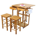 Chariot de cuisine et de salle à manger pliant carré en bois massif avec 2 tabourets gratuits marron